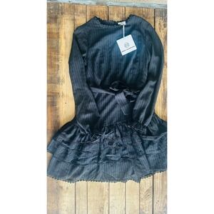 NWT Pink Diamond Black Long Sleeve Ruffle‎ Mini Dress Crochet Lace Trim Womens